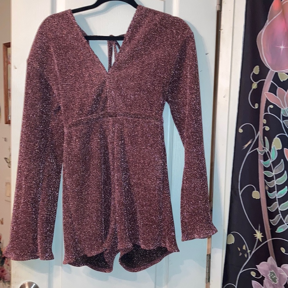 Pretty little thing pink glitter plunge playsuit size 4